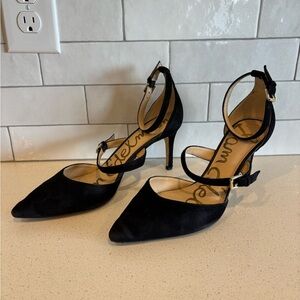 Sam Edelman Black Suede Thea Double Strap d'Orsay Pointed Toe Pumps Size 9.5